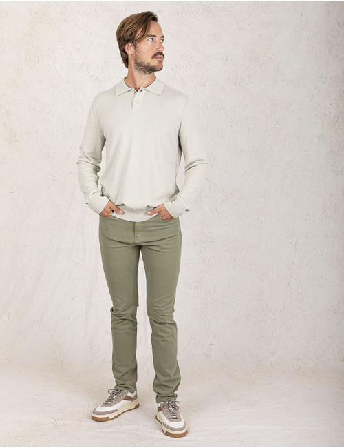 Polo met lange mouw van katoen en kapok – Light Beige