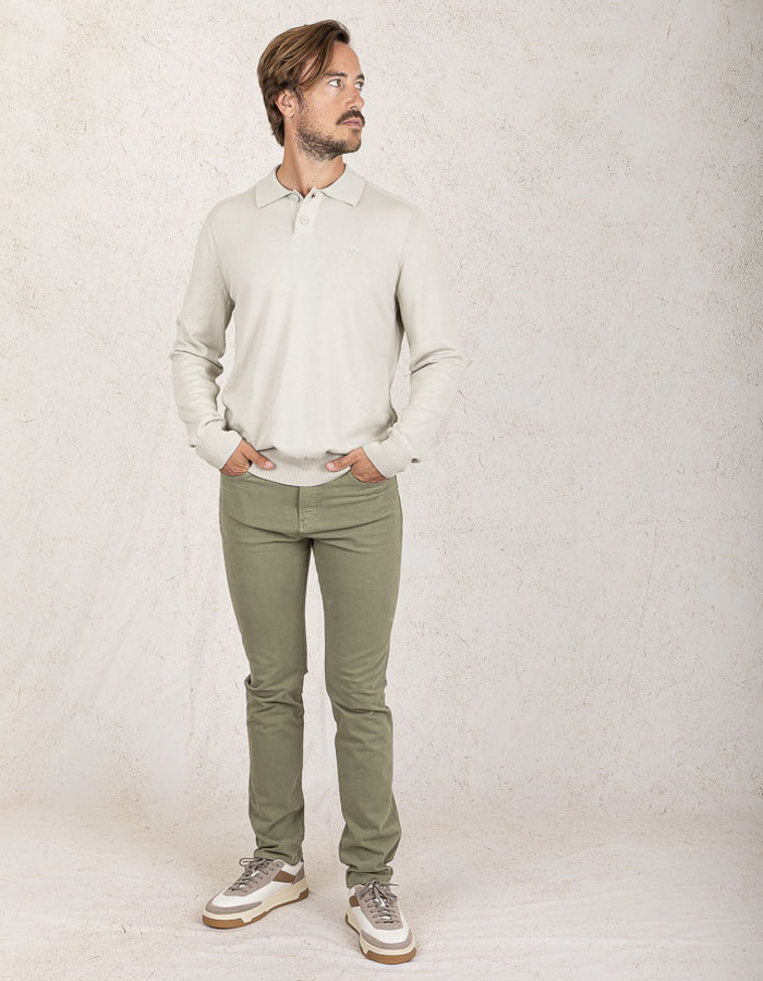 Polo met lange mouw van katoen en kapok – Light Beige