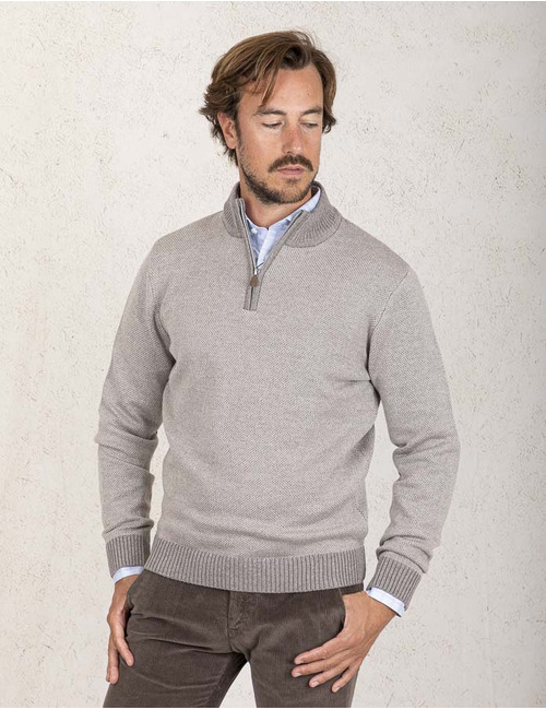 Stenströms pull met korte rits beige