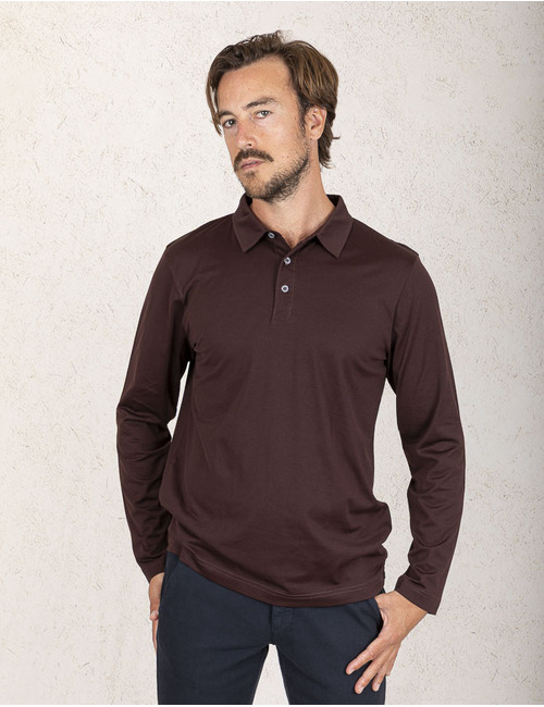 Sunspel lange mouw polo bruin