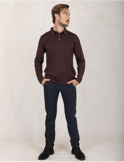 Sunspel lange mouw polo bruin