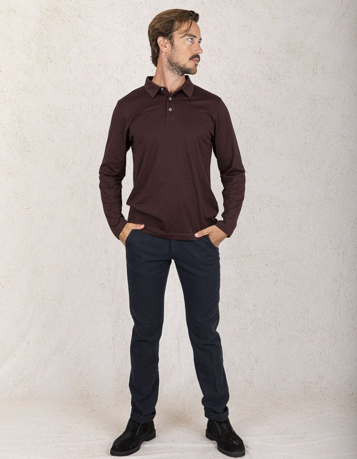 Sunspel lange mouw polo bruin