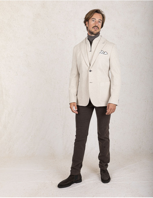 Modern Fit Jersey Stretch Blazer in Sand 
