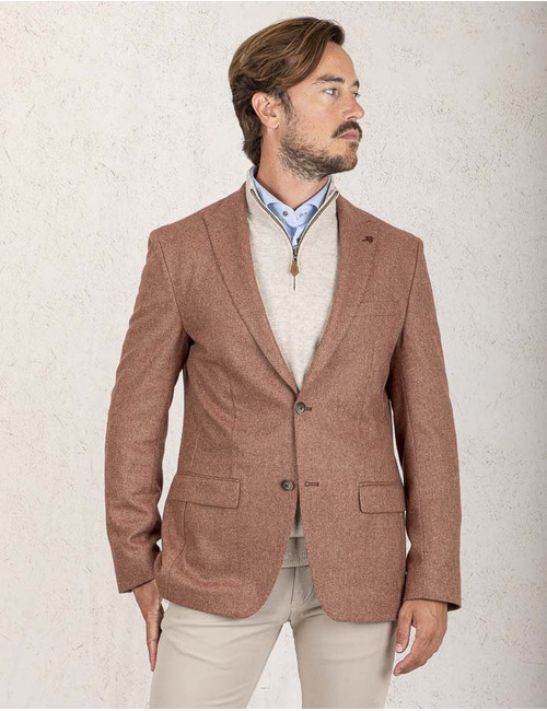  Slim Fit Blazer in Terracotta Herringbone – Italiaanse Wolmix