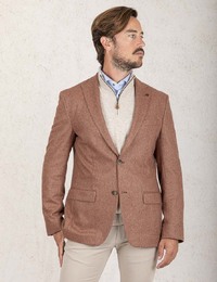  Slim Fit Blazer in Terracotta Herringbone – Italiaanse Wolmix