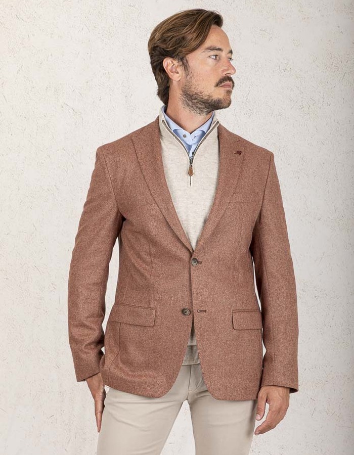  Slim Fit Blazer in Terracotta Herringbone – Italiaanse Wolmix