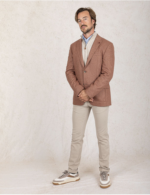  Slim Fit Blazer in Terracotta Herringbone – Italiaanse Wolmix