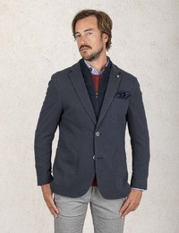 Modern Fit Blazer in Navy Jersey Stretch met Microstructuur