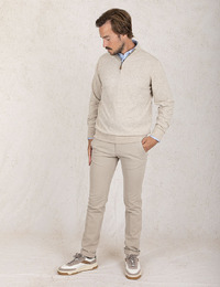 Beige Half-Zip Pull in Super Geelong Lambswool