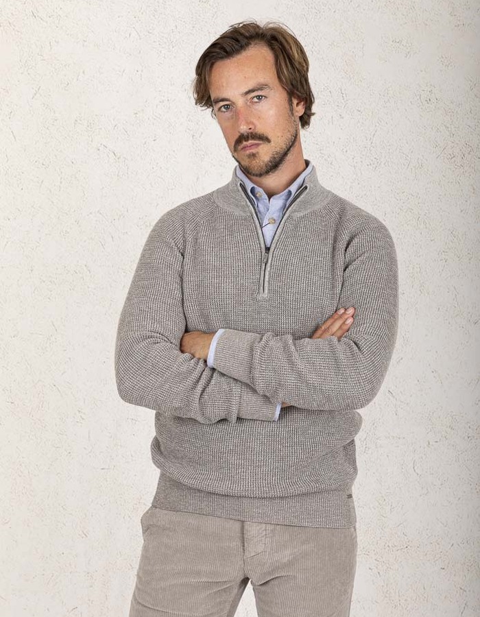Half-Zip Gebreide Trui in Taupe