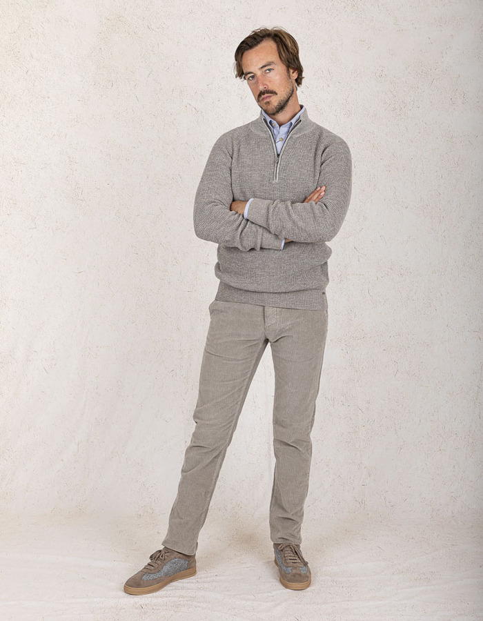 Half-Zip Gebreide Trui in Taupe