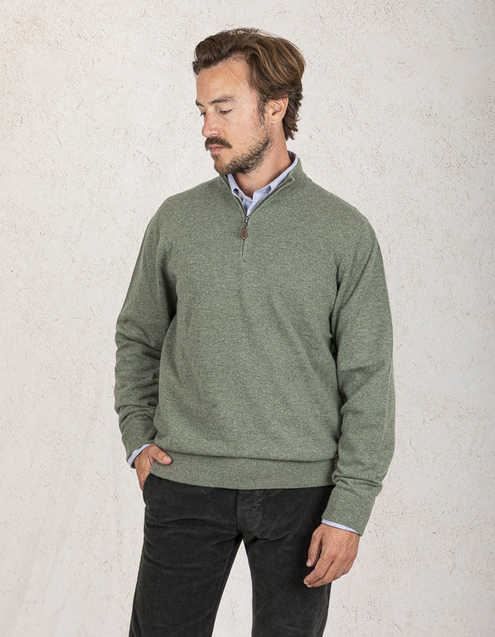 Alan Paine pull met korte rits kaki