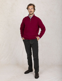 Half-Zip Pull in Super Geelong Lambswool – Bordeaux Rood