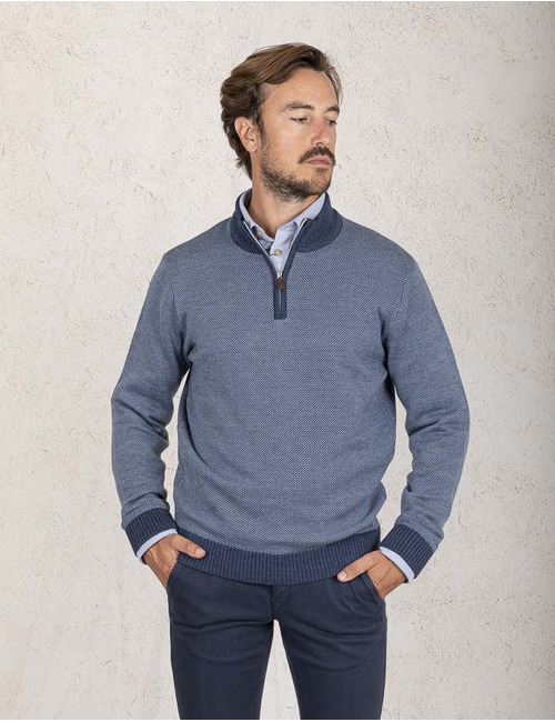 Stenströms pull met korte rits blauw