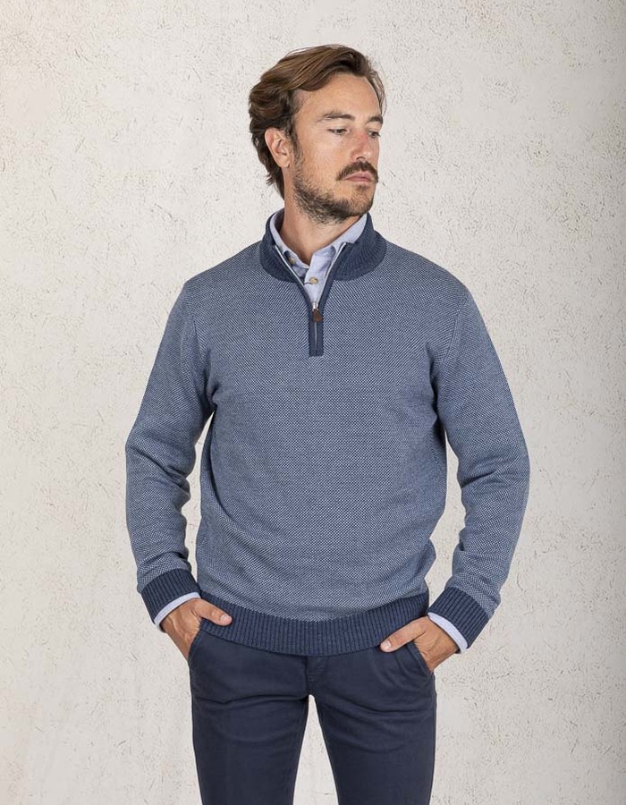 Stenströms pull met korte rits blauw