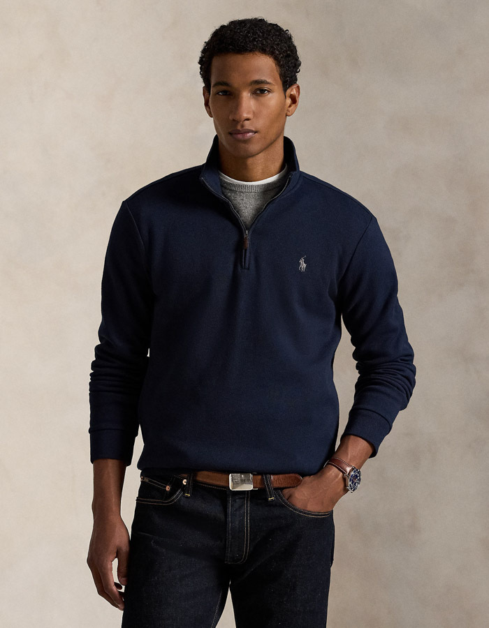Double-Knit Mesh Quarter-Zip Pullover