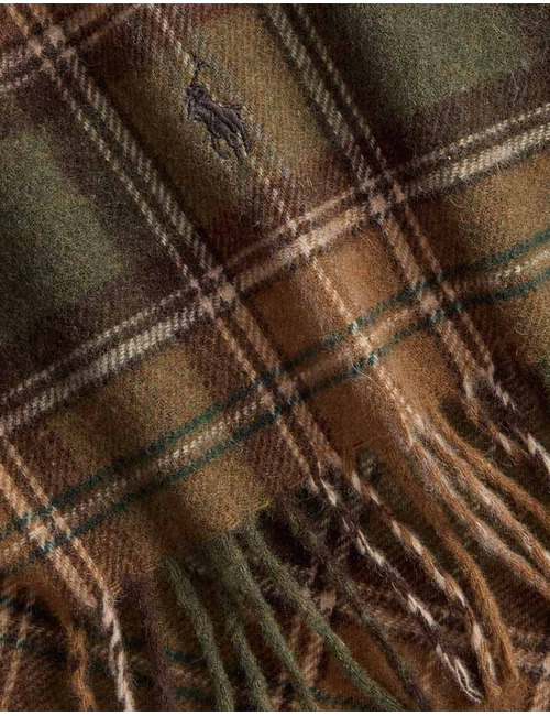 Plaid Fringe Wool Scarf