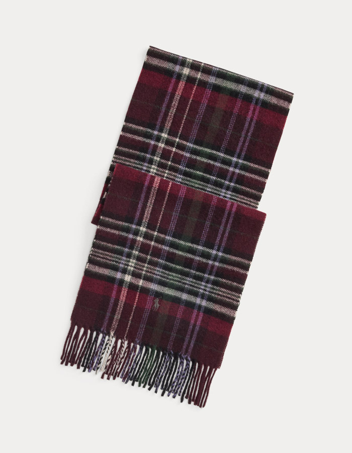 Plaid Fringe Wool Scarf