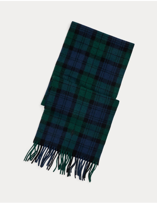 Plaid Fringe Wool Scarf
