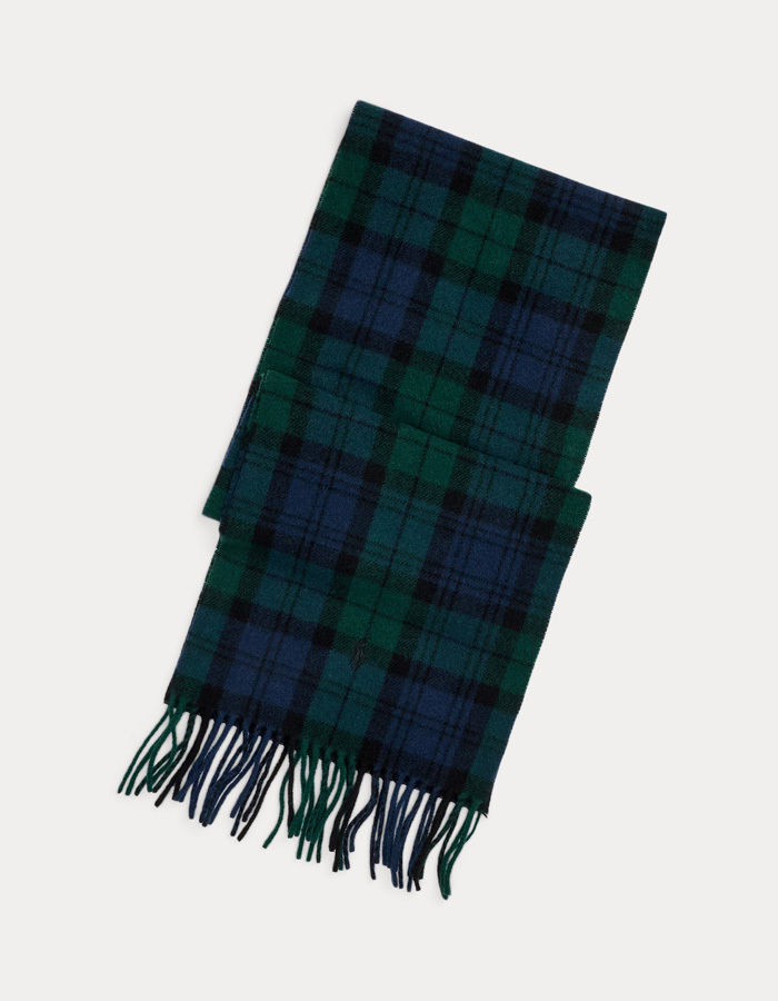 Plaid Fringe Wool Scarf