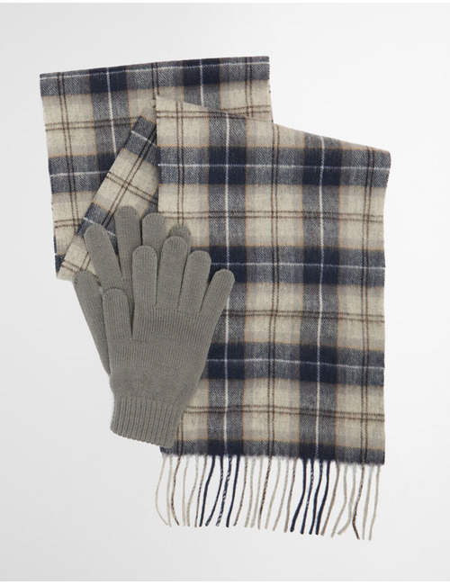 Barbour Giftset met Sjaal en Handschoenen in Grey Tartan