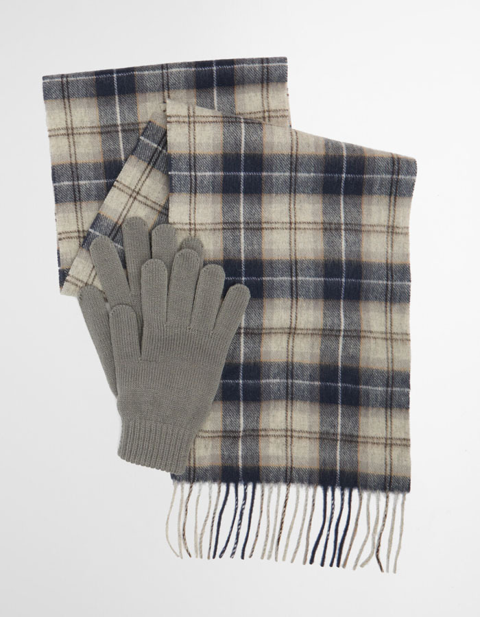 Barbour Giftset met Sjaal en Handschoenen in Grey Tartan