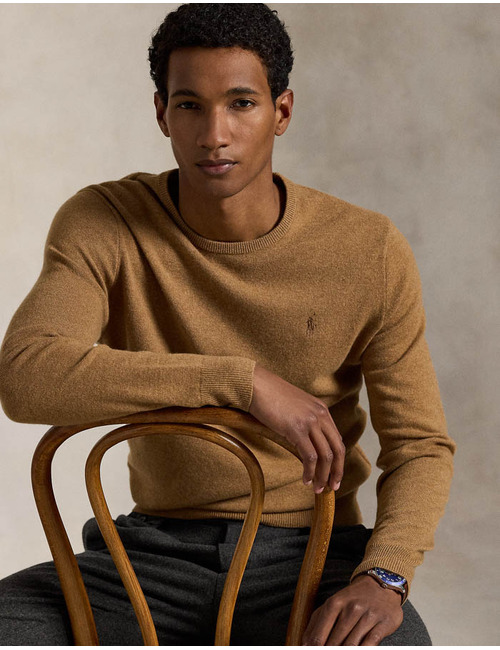 Wollen Trui met Ronde Hals in latte brown heather