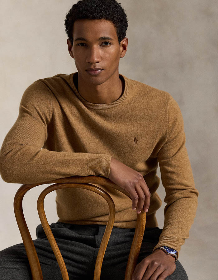 Wollen Trui met Ronde Hals in latte brown heather