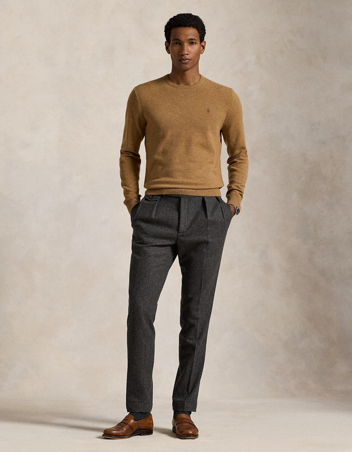 Wollen Trui met Ronde Hals in latte brown heather