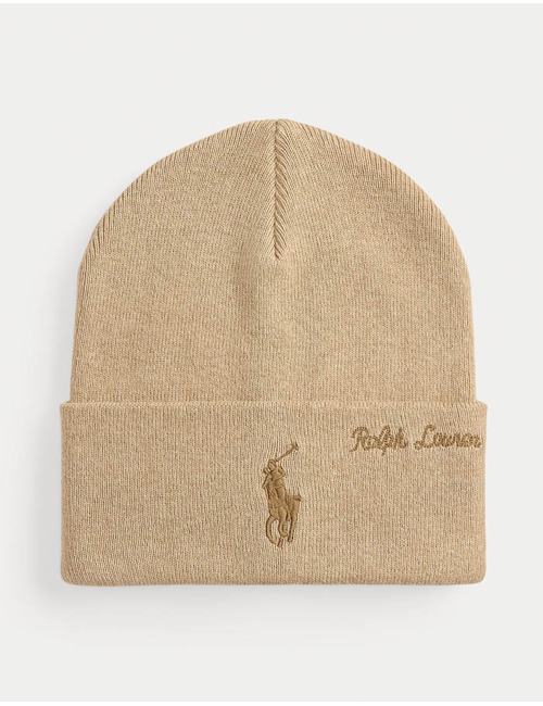 Embroidered-Logo Cotton Beanie in Surrey Tan