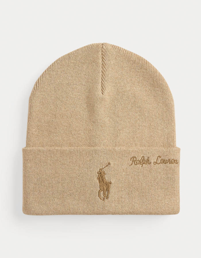 Embroidered-Logo Cotton Beanie in Surrey Tan