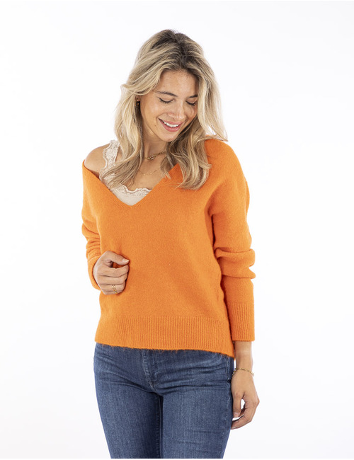 Due Amanti pull met v-hals oranje