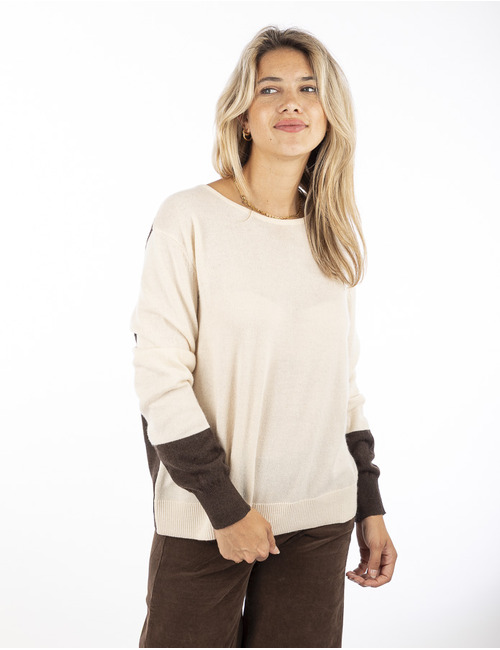 Mika Elles pull met ronde hals beige