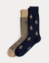 Polo Bear Trouser Sock 2-Pack in Navy/Camel