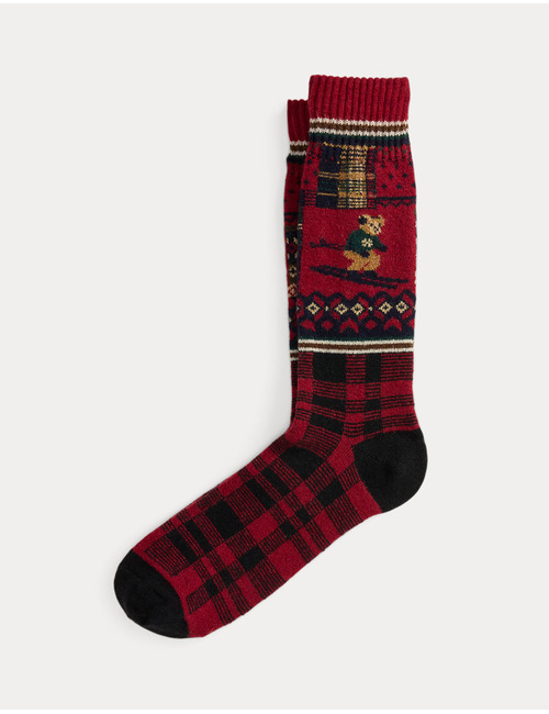 Polo Bear Wool-Blend Boot Socks in Rood Multi 
