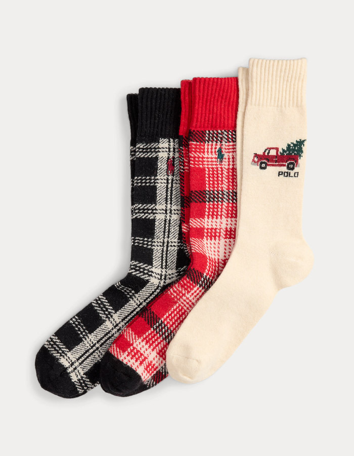 Truck-Intarsia & Plaid 3-Pack Sokken in Giftbox