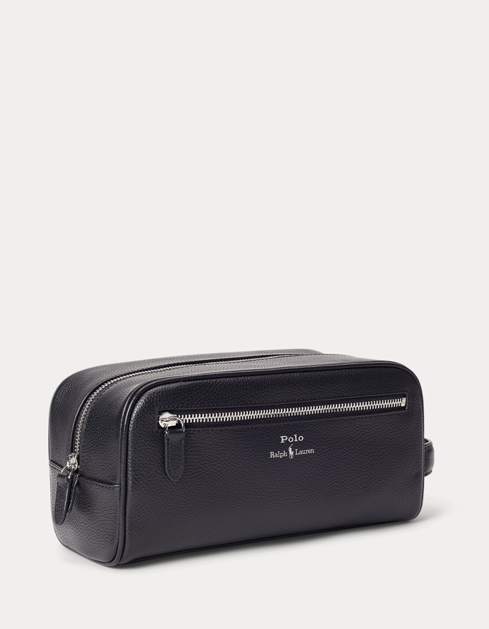 Pebbled Leather Travel Case in Zwart 