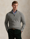 Regular Fit Wool Quarter-Zip Sweater in Fawn Grey Heather