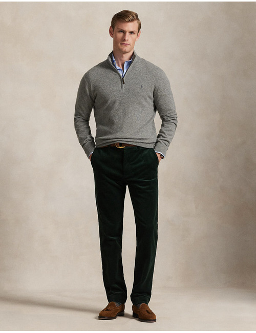 Regular Fit Wool Quarter-Zip Sweater in Fawn Grey Heather