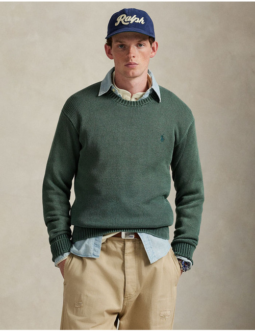 Regular Fit Garment-Dyed Cotton Sweater in Frond Green