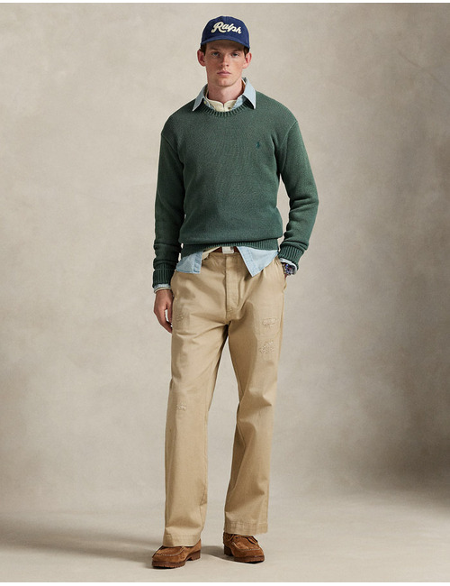 Regular Fit Garment-Dyed Cotton Sweater in Frond Green