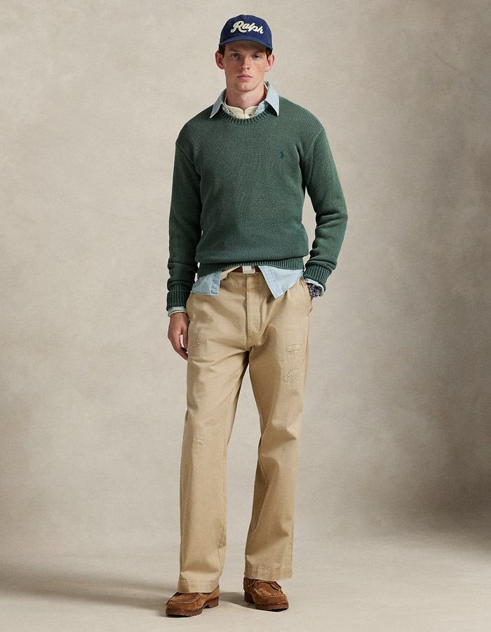 Regular Fit Garment-Dyed Cotton Sweater in Frond Green