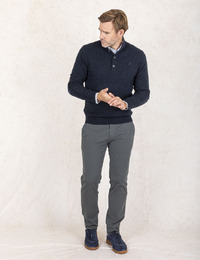 Regular Fit Wool Quarter Button Jumper met Herringbone Details 