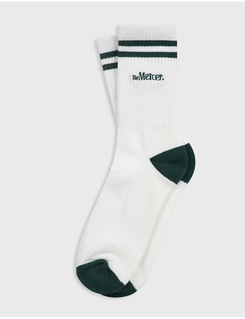 The Mercer Socks Stripe in White/Green 