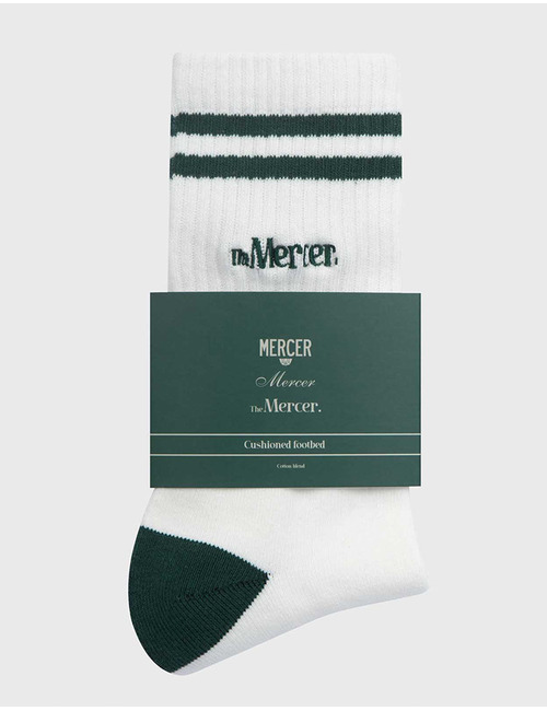 The Mercer Socks Stripe in White/Green 