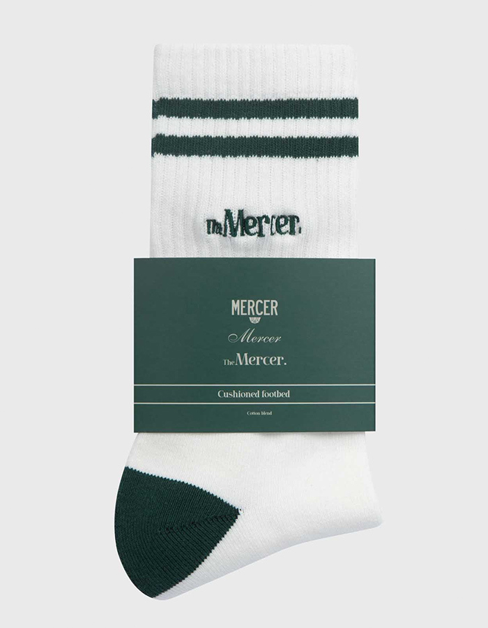 The Mercer Socks Stripe in White/Green 