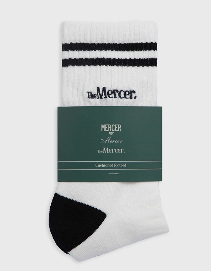 The Mercer Socks Stripe in White/Navy 