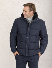 Regular Fit Donkerblauwe Gewatteerde Jas 