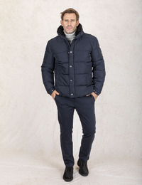 Regular Fit Donkerblauwe Gewatteerde Jas 