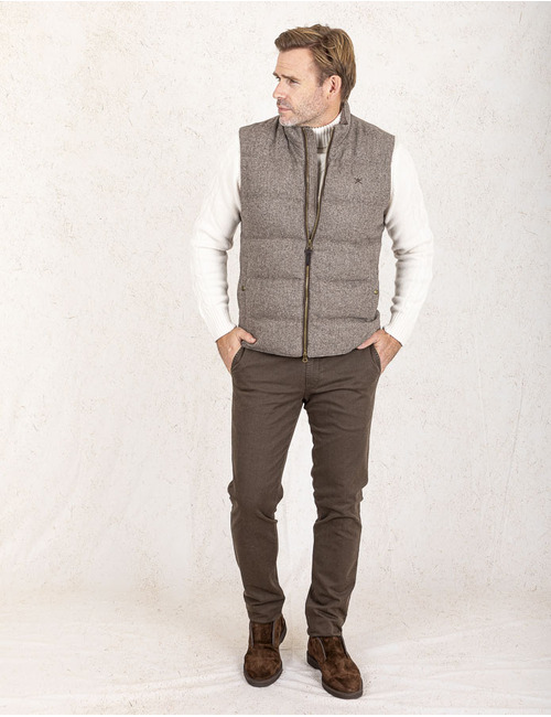Regular Fit Bodywarmer in Bruin Herringbone